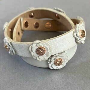 Rustic Cuff Meagan White Metallic Double Wrap Leather Flower Bracelet